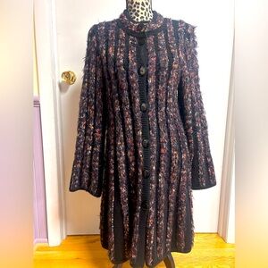 Ancora Wool Mixed Blend Black A-line Knitted Coatigan Sweater Size L